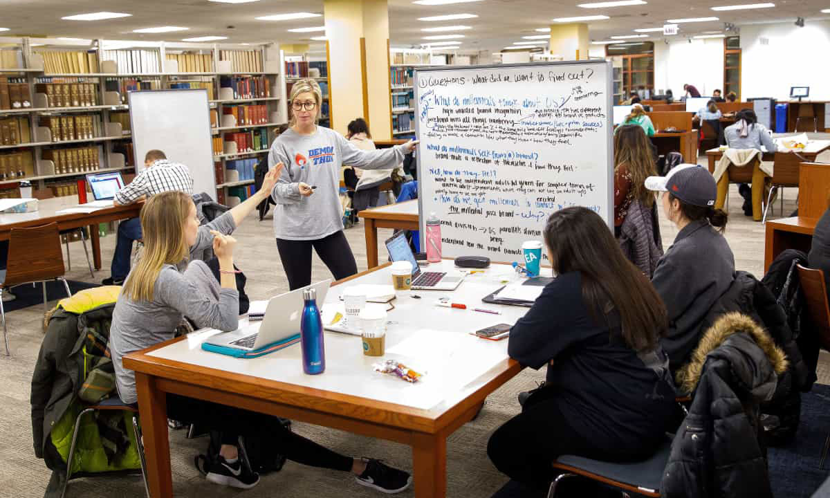 students in a library